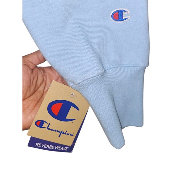 Champion Sweater Mens Large Reverse Weave Light Blue Logo Crew Neck Long Sleeve - Picture 4 of 5